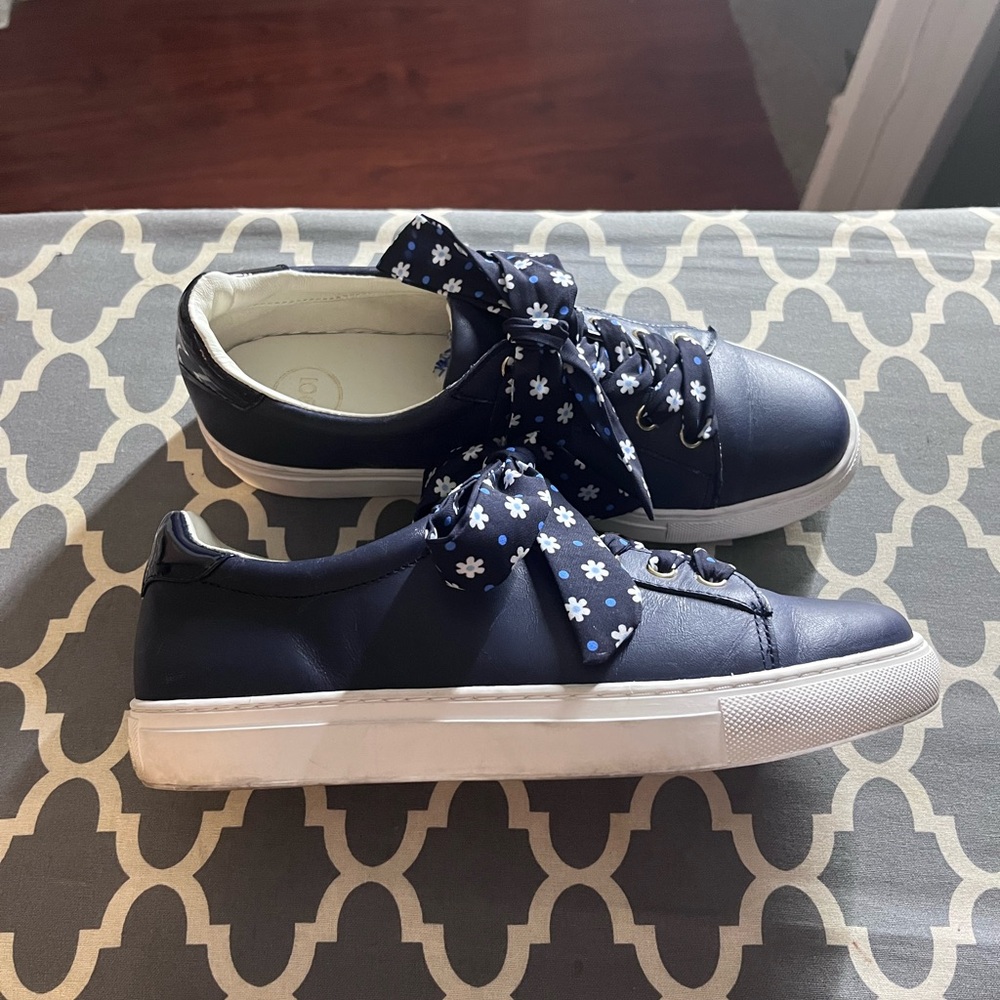 Women's Navy Blue Sneakers with Floral Laces - Picture 3 of 6